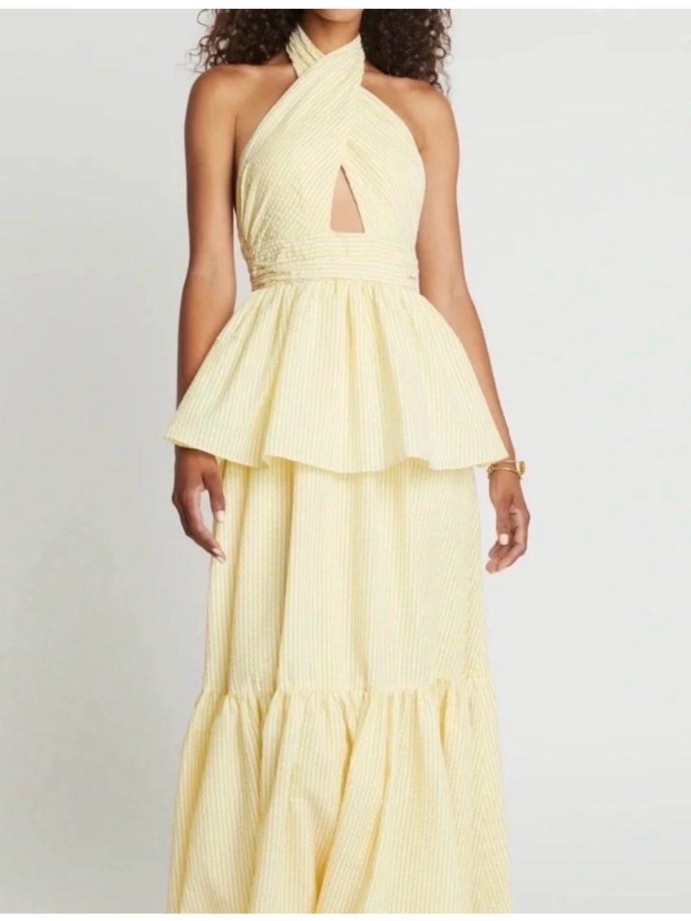 Women’s Pale Yellow Halter gingham Maxi Dress